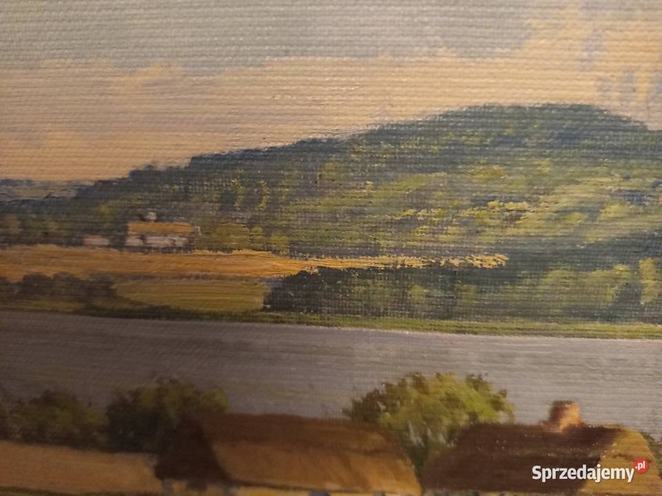 Duży olej na płótnie Wiejski pejzarz ŻNIWA w mazowieckie Warszawa sprzedam