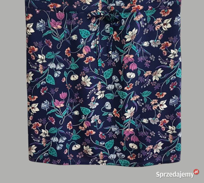 Damska sukienka niebieska w kwiaty na grubych