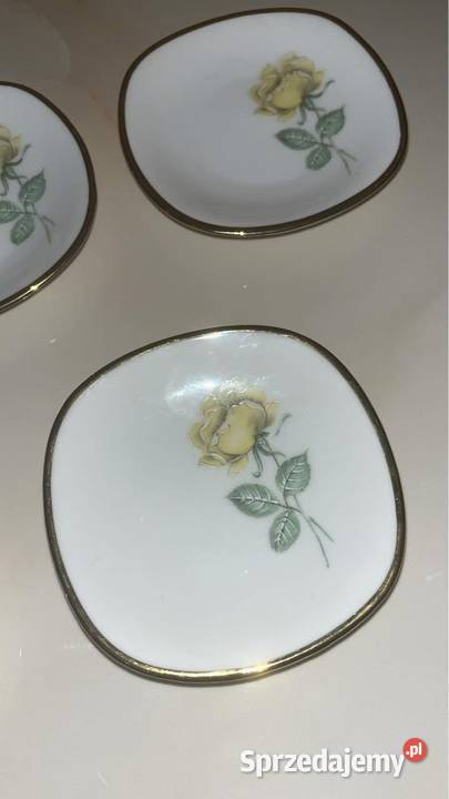 Konfiturówki 5 sztuk z żółtą różą Syg Porcelana i szkło Gdańsk