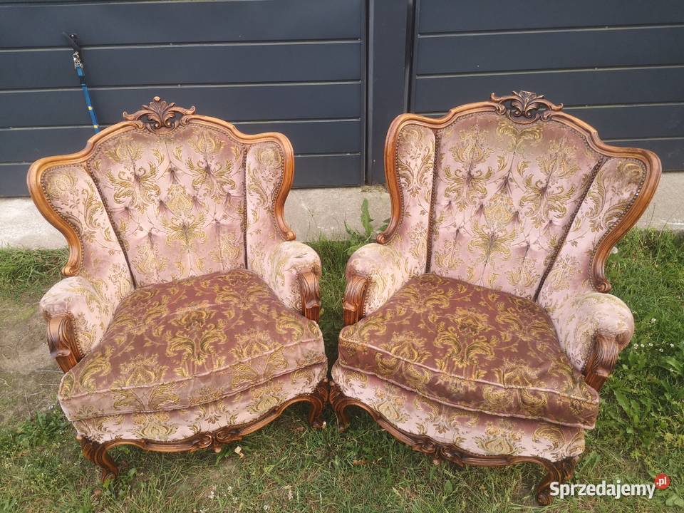 Komplet foteli barokowych rzeźbionych Aleksandrów Łódzki sprzedam