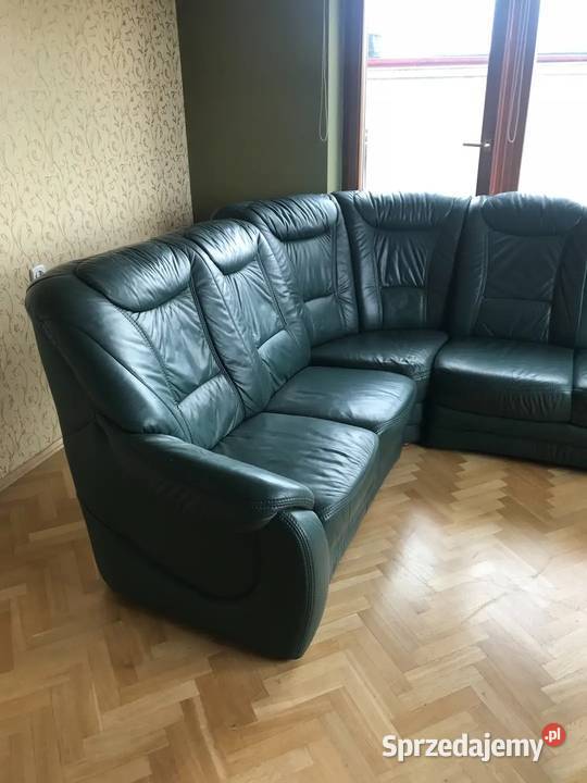 Piękny narożnik skórzany na dębowej ramie Wrocław