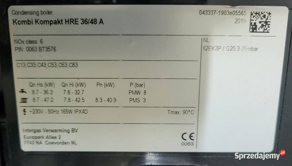Intergas hre 3648 z 2019 roku ACV 3648 Rzeszów sprzedam