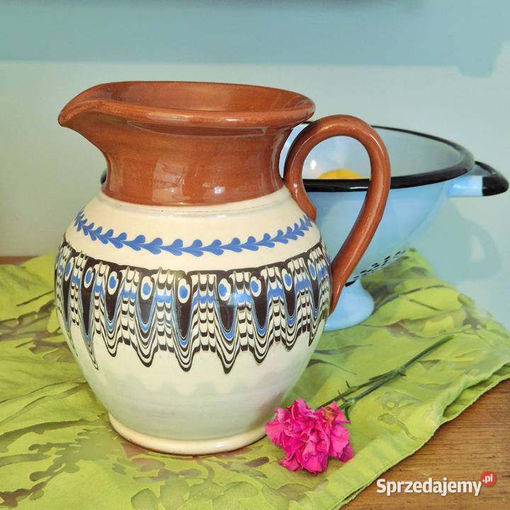 gliniany dzban dzbanek dzbanek ludowy niebieski
