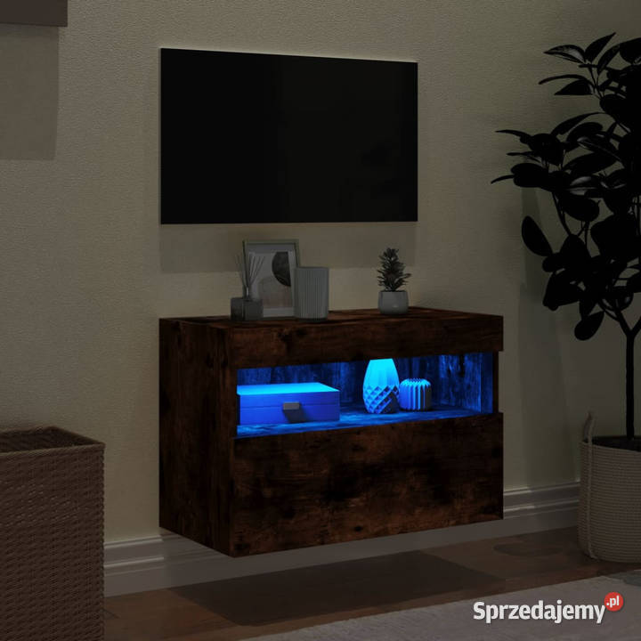 Ścienna szafka TV z LED przydymiony dąb 60x30x40 mazowieckie Warszawa