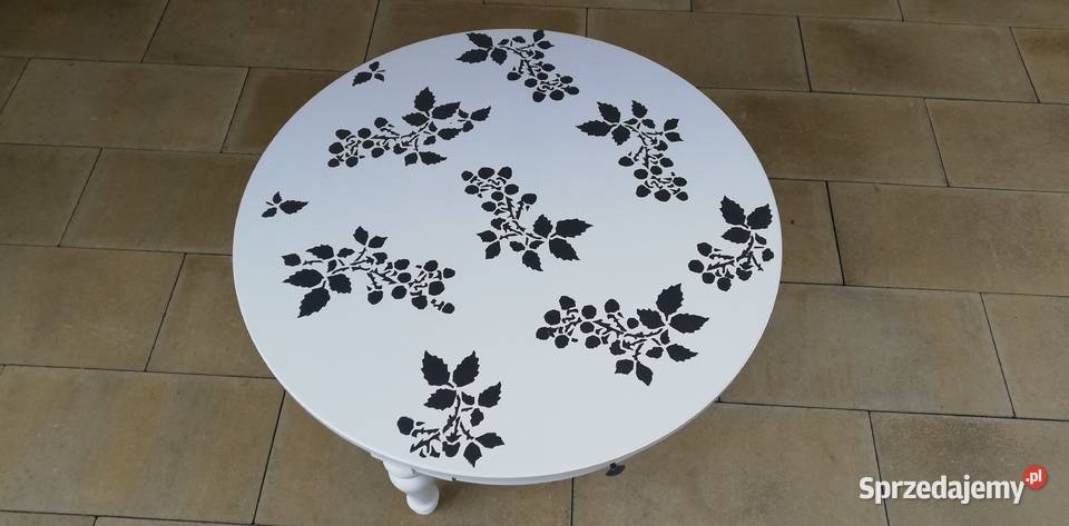 Stolik z szufladą okrągły biały kawowy stół