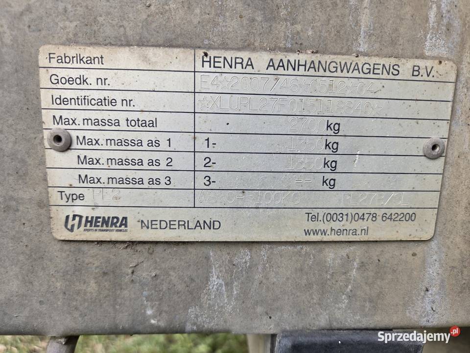 Przyczepa laweta samochodowa Henra holenderska 2 pomorskie Chojnice sprzedam