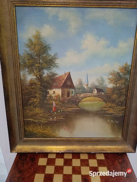 Stary duży obraz na płótnie Pejzaż z mostkiem Lipno