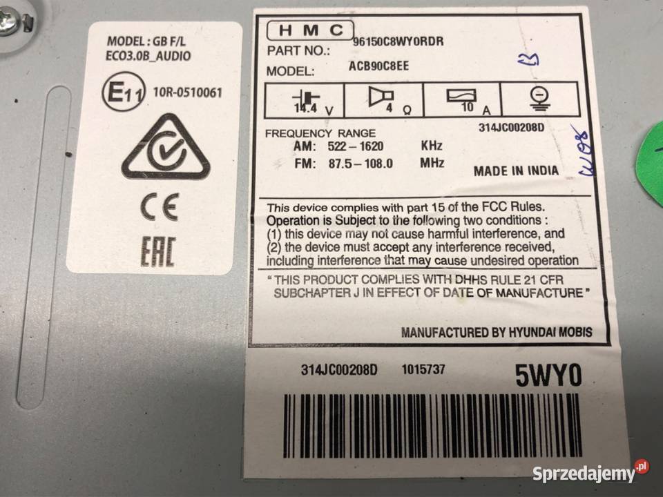 RADIO HYUNDAI i20 II 96150C8WY0RDR ODTWARZACZ