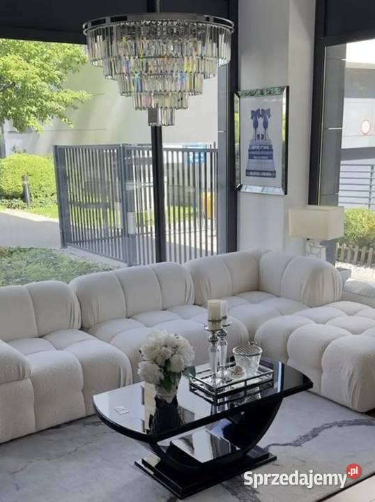 Kryształowy Żyrandol Okrągły Srebrny Glamour M Warszawa