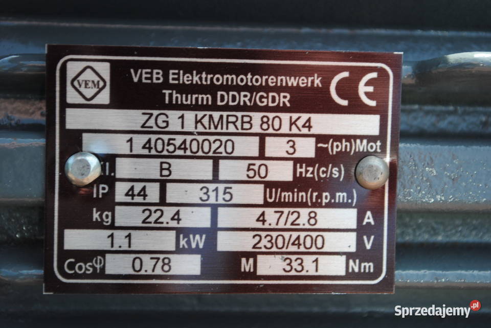 Motoreduktor 11kw 315obrmin VEM Kargowa