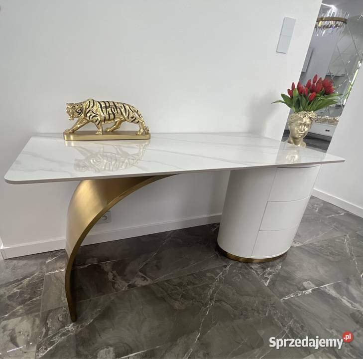 Nowoczesne biurko złote białe ze stali Glamour Nowy Sącz