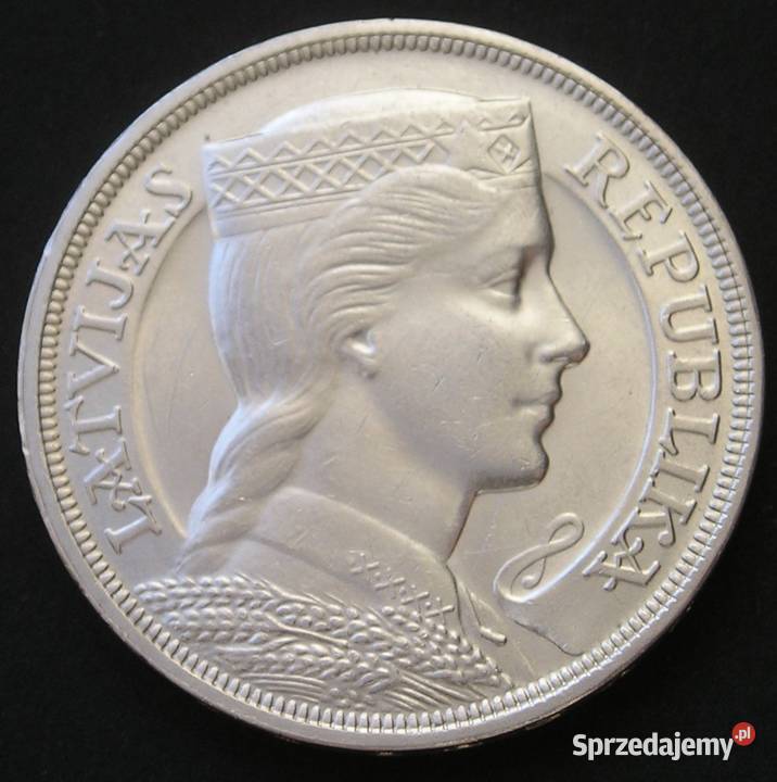 Łotwa 5 LATI 1929 SREBRO łódzkie Łódź