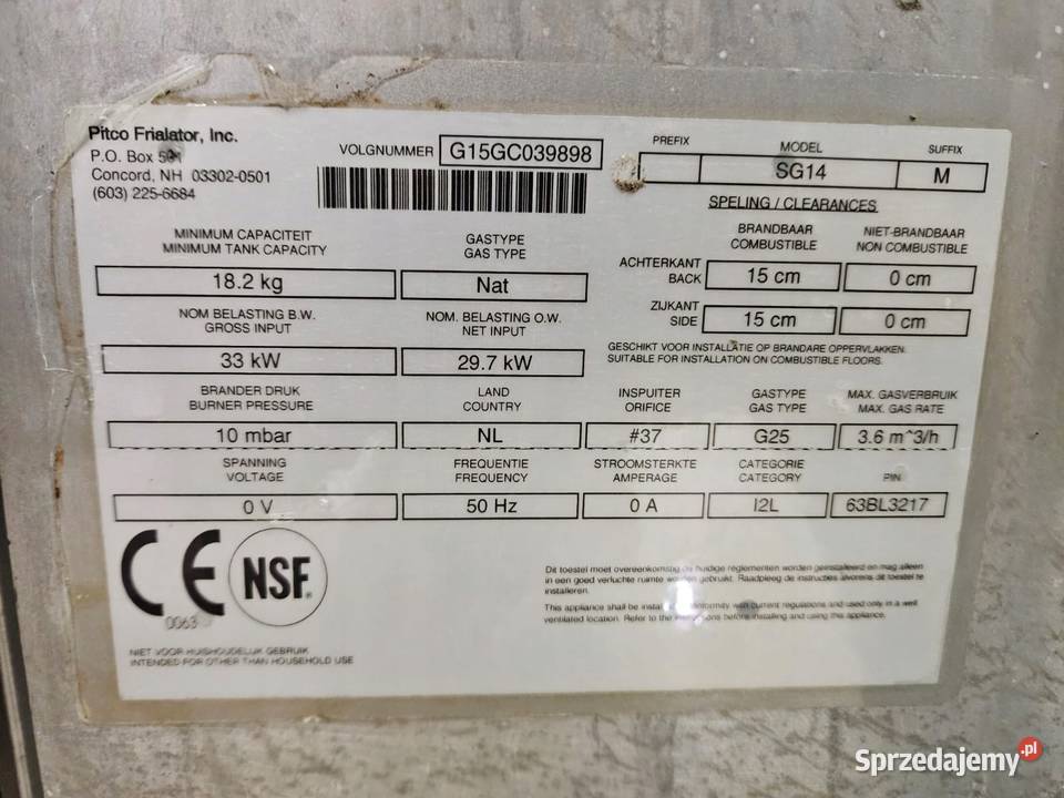 Gastronomiczna frytownica gazowa Pitco SG14 Góra sprzedam