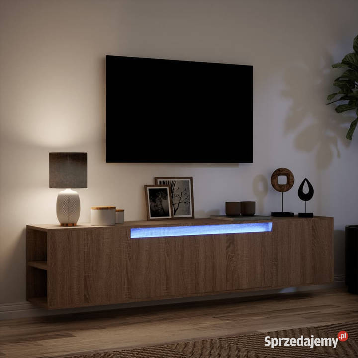 Ścienna szafka pod TV z LED brązowy dąb Warszawa