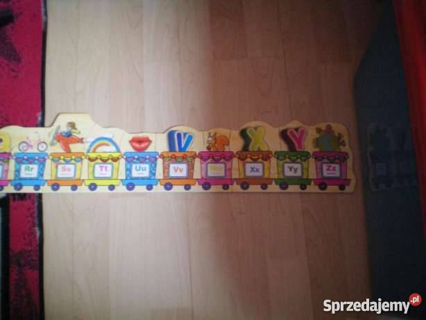 Puzzle edukacyjne drewniane pociąg alfabet