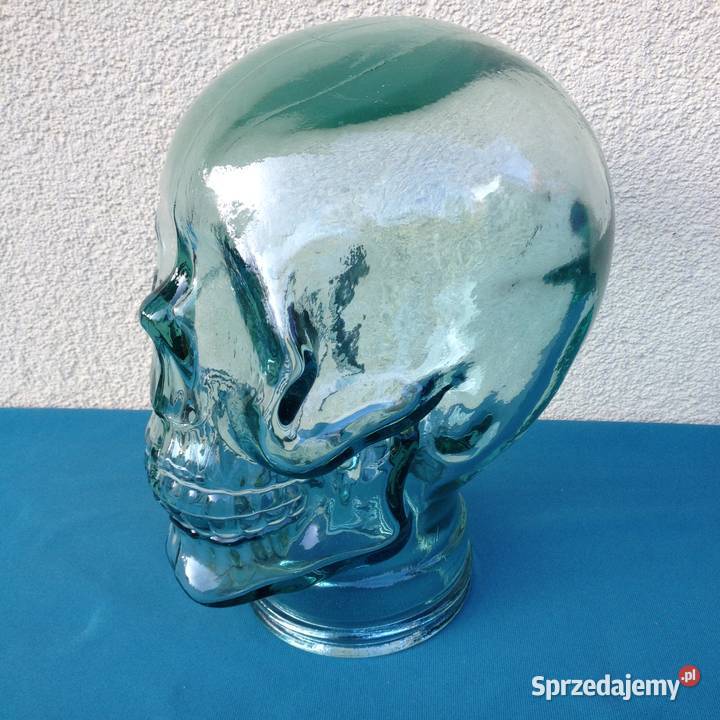 Szklana głowa czaszka grube zielone szkło mazowieckie Warszawa