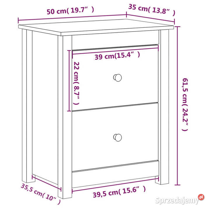 Szafki nocne 2 białe 50x35x615 lite drewno Warszawa
