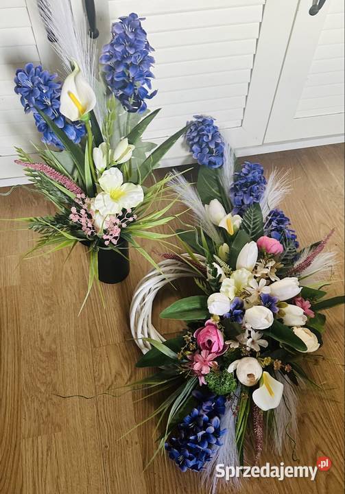 Dekoracja nagrobna na wiklinowym wianku handmade mazowieckie Przysucha sprzedam