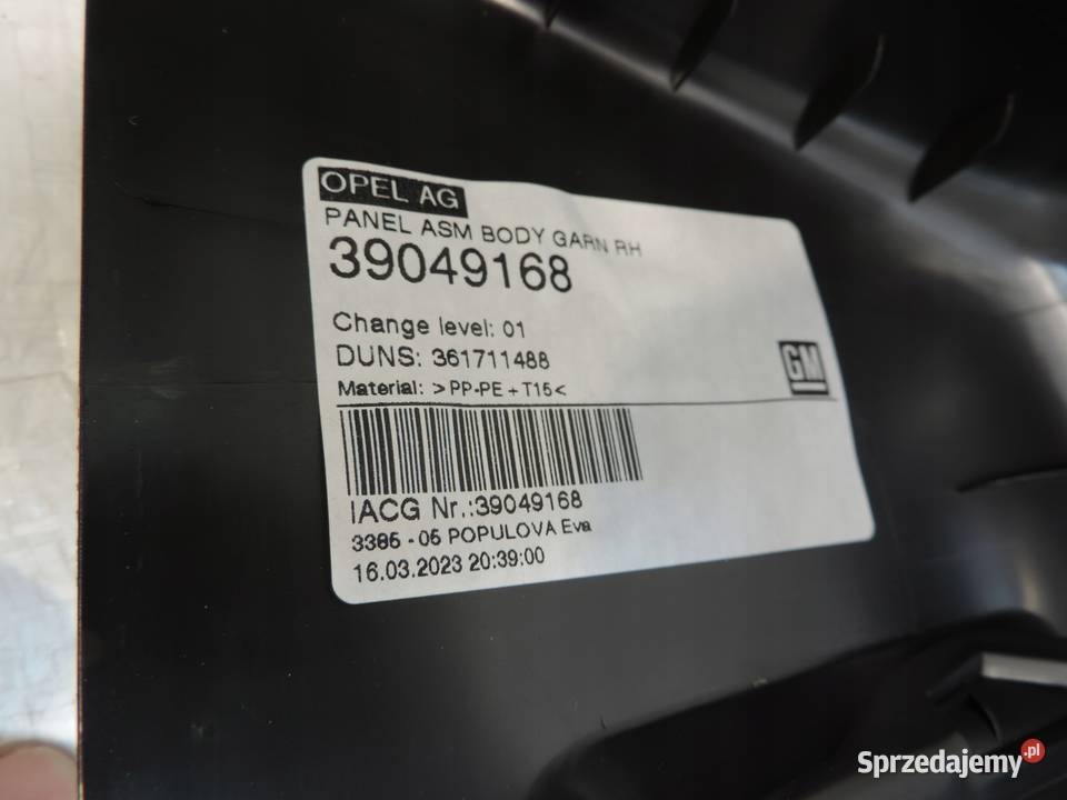 OPEL ASTRA K V HB OSŁONA PASA TYŁ SŁUPKA LEWA kujawsko-pomorskie