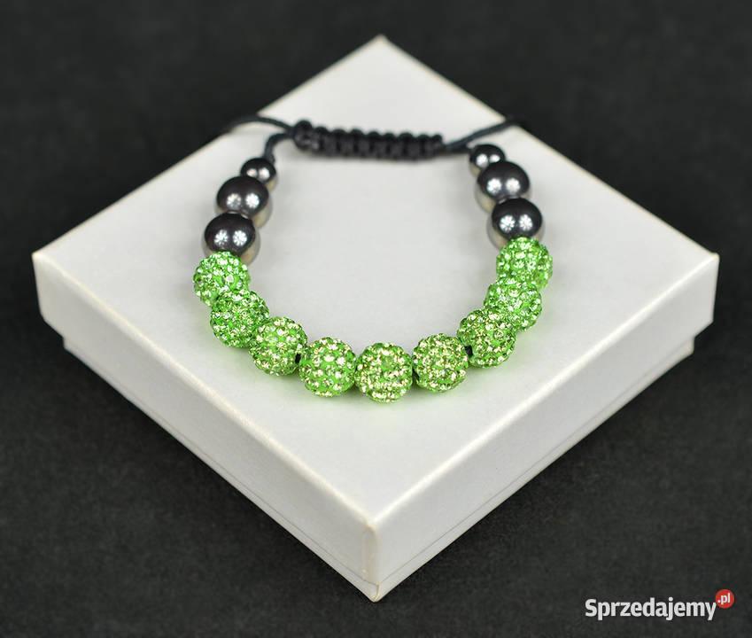 Bransoletka shamballa 15 kul cyrkonie zielona Zegarki i Biżuteria Łódź