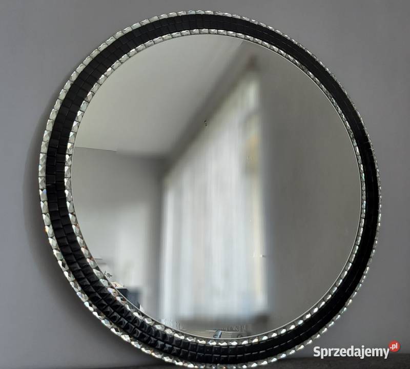 LUSTRO okrągłe glamour czarne kryształki Przemyśl