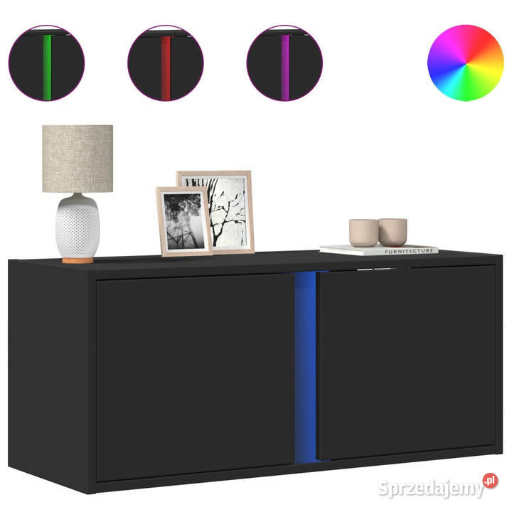 Ścienna szafka TV z LED czarna 80x31x35 WM852258 Warszawa sprzedam