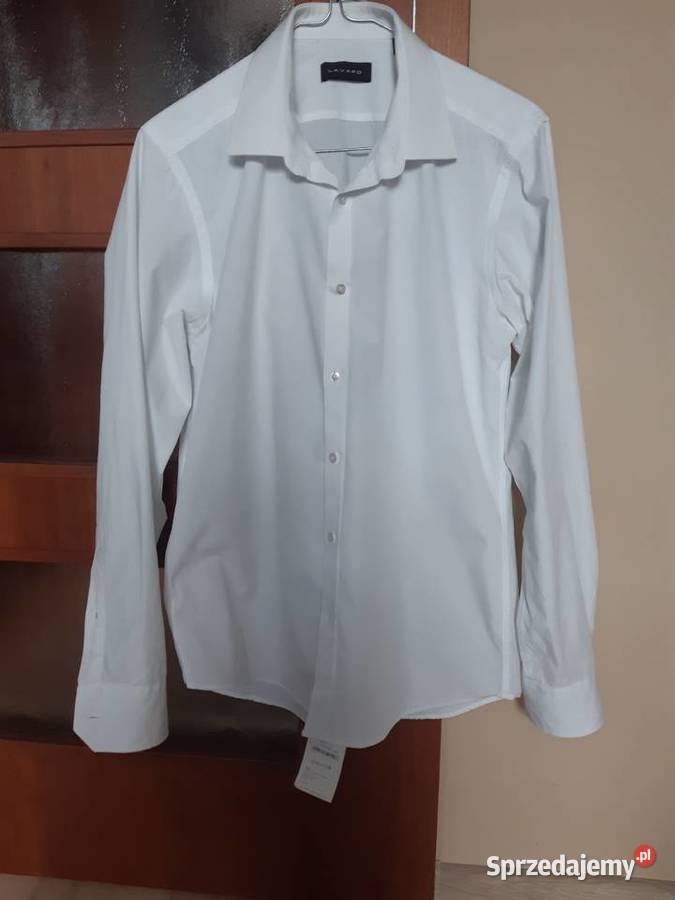 Biała męska koszula bawełniana slim Lavard Odzież wyjściowa