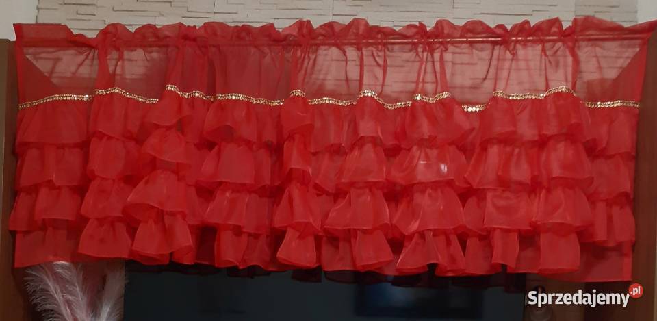 Świąteczna firanka czerwone falbanki Mława