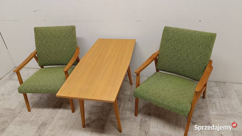 stolik ława PRL design vintage dąb połysk do
