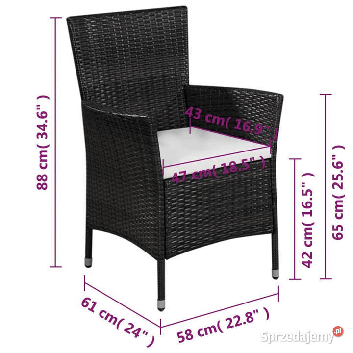3cz zestaw mebli bistro rattan PE czarny WM44094 Warszawa