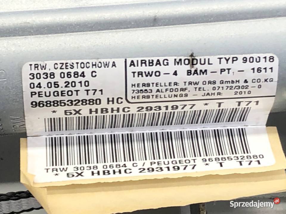 KOKPIT PODUSZKI KURTYNY PASY KOMPLET PEUGEOT 308