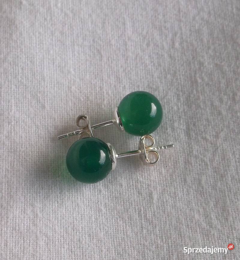 kolczyki srebrne sztyfty z onyksem zielonym Suwałki sprzedam