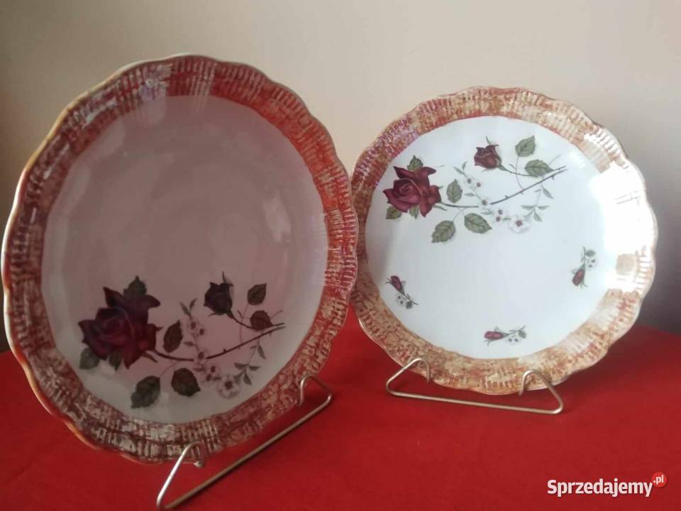 Dwa Duże Talerze Patery Róża Szlachetna Porcelana i szkło Wałbrzych