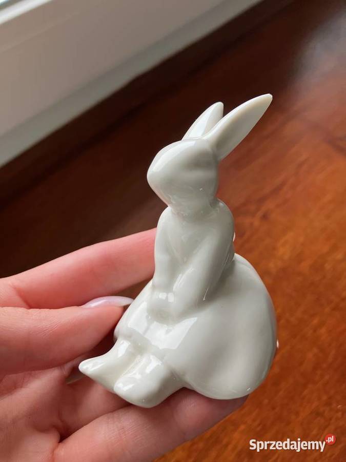 Nowy biały porcelanowy króliczek Alicja w biały Nisko