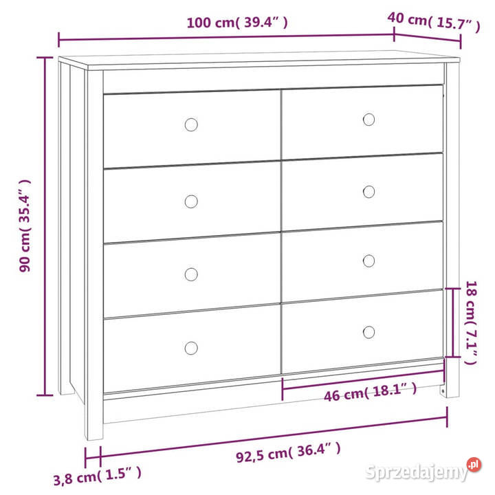 Komoda 100x40x90 lite drewno sosnowe WM821769 Warszawa