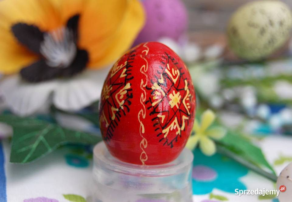 Stara pisanka drewniana ręcznie malowana Ukraina