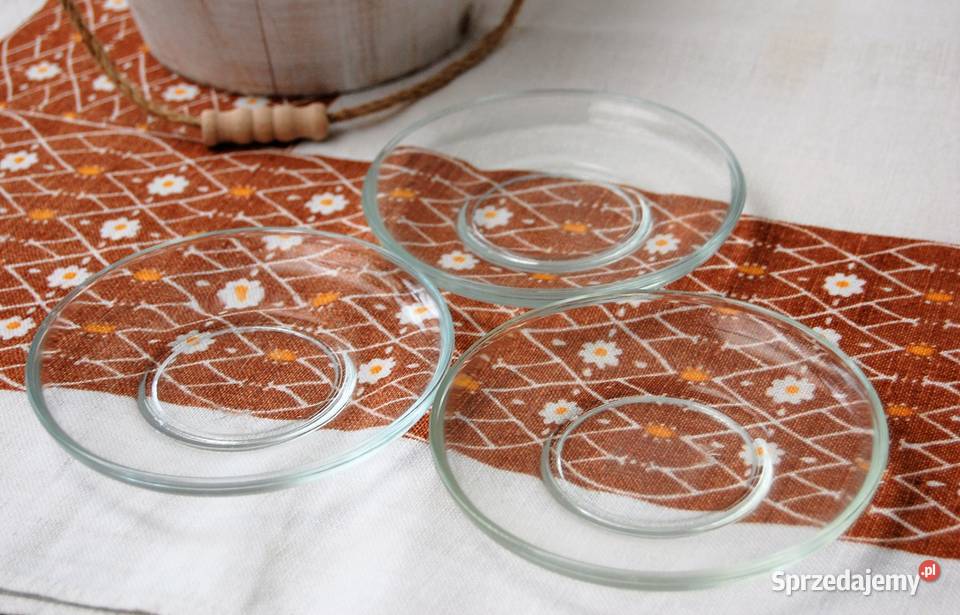 Trzy stare talerzyki spodki szklane PRL vintage Lublin