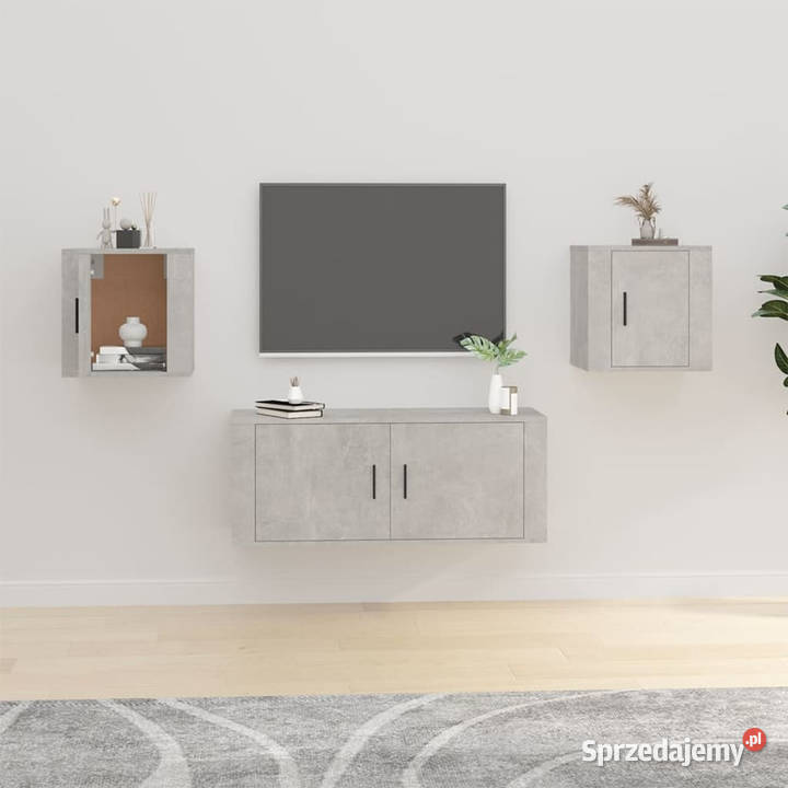 Wiszące szafki TV 2 szarość betonu 40x345x40 mazowieckie Warszawa