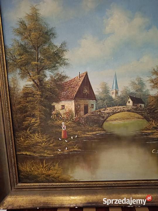 Stary duży obraz na płótnie Pejzaż z mostkiem Lipno