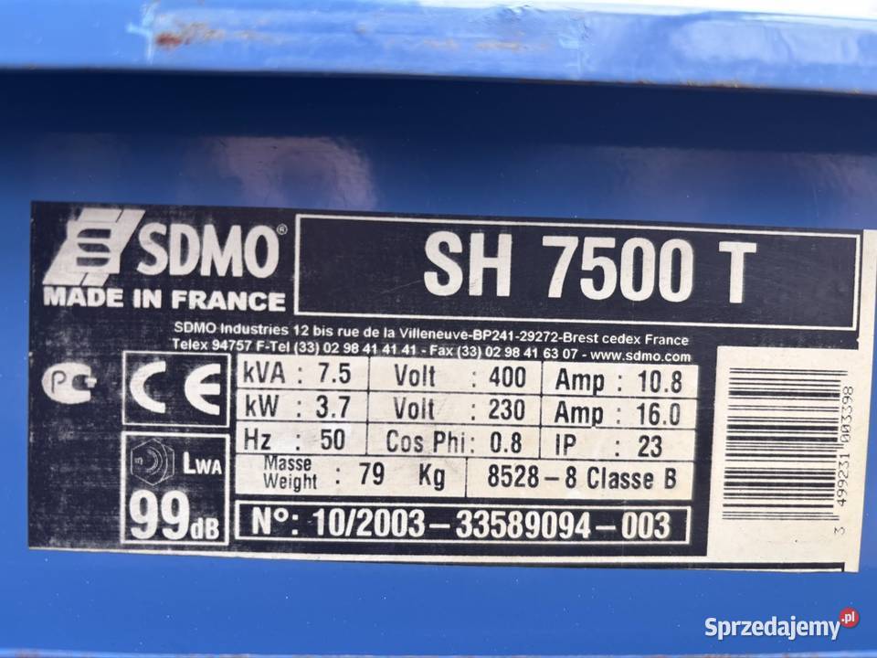 Agregat prądotwórczy 3fazowy SDMO 7500T Honda Agregaty prądotwórcze Miechów sprzedam