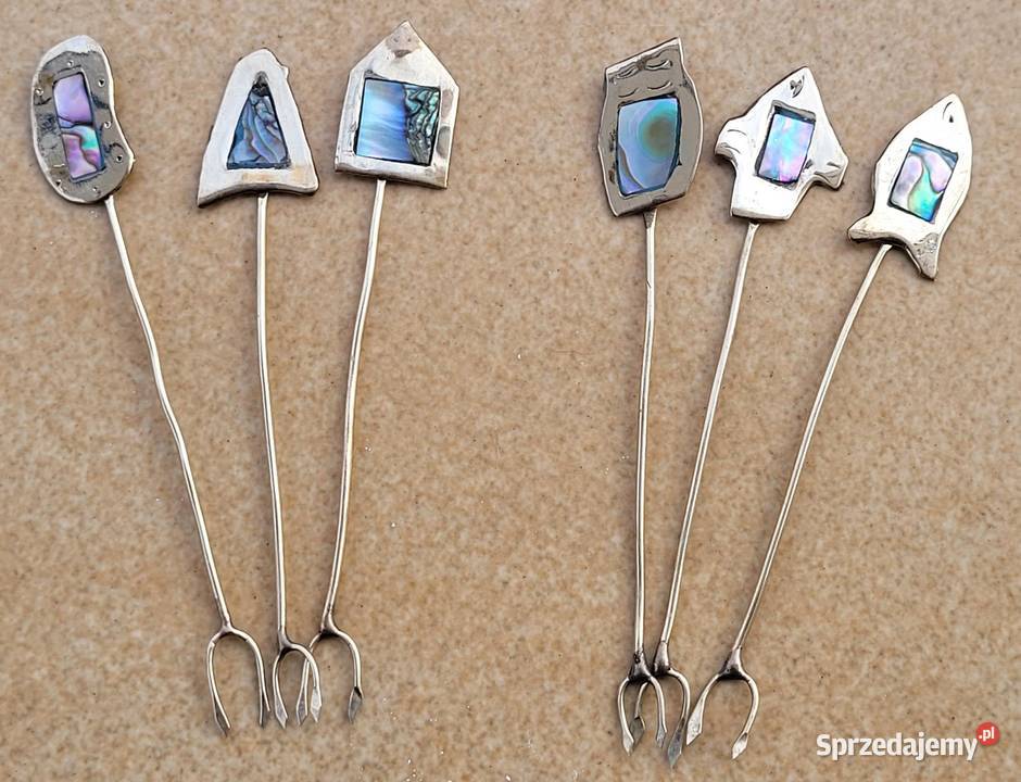 Zabytkowy zestaw widelczyków do koktajli Meksyk Antyki Antyki, Sztuka, Kolekcje małopolskie
