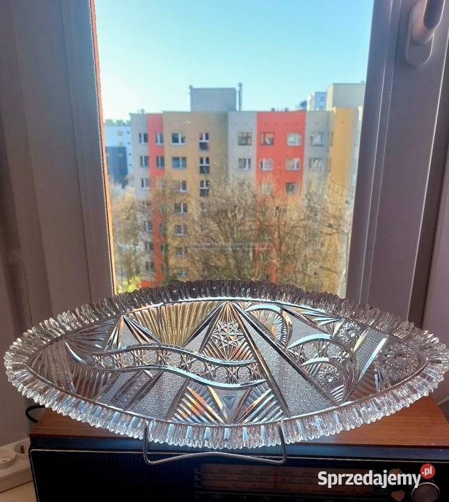 Piękna wielka patera kryształowa PRL