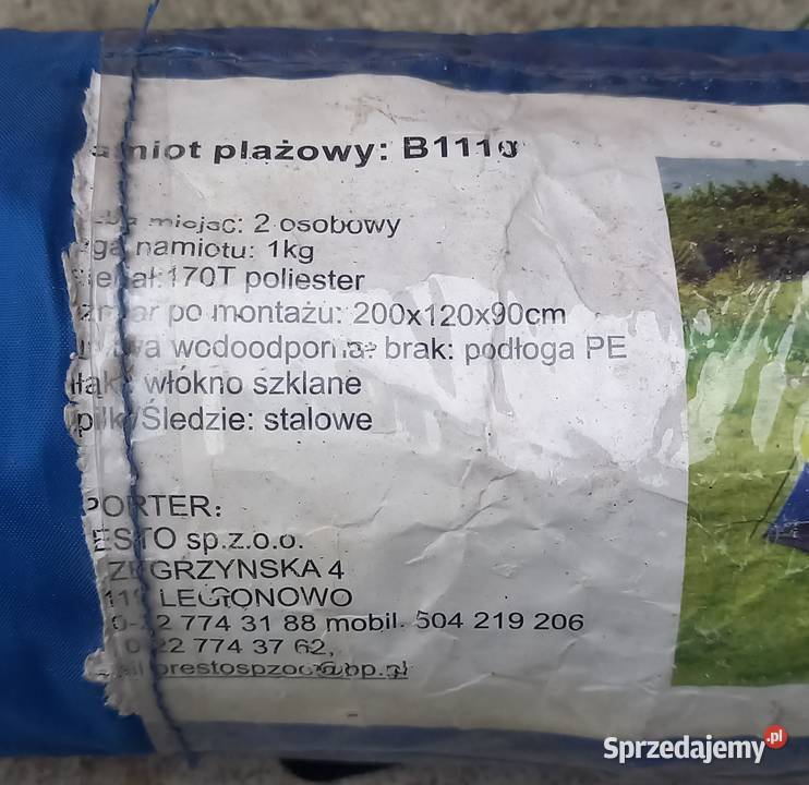 Namiot 2 osobowy 200x120x90 plażowy turystyczny sprzedam