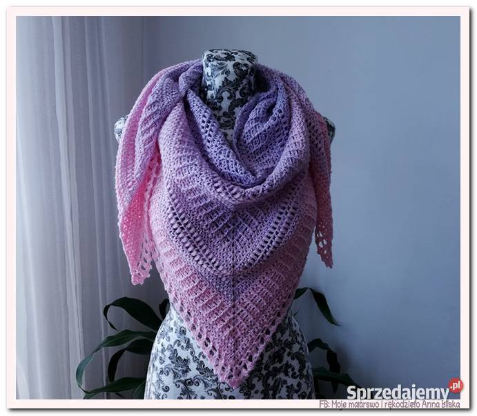 Chusta ombre kolor sakura rękodzieło na szydełku Dla kobiet Skarżysko-Kamienna