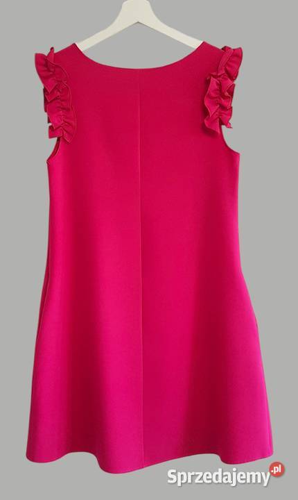 Damska sukienka elegancka różowa rękaw falbanka Chrzanów