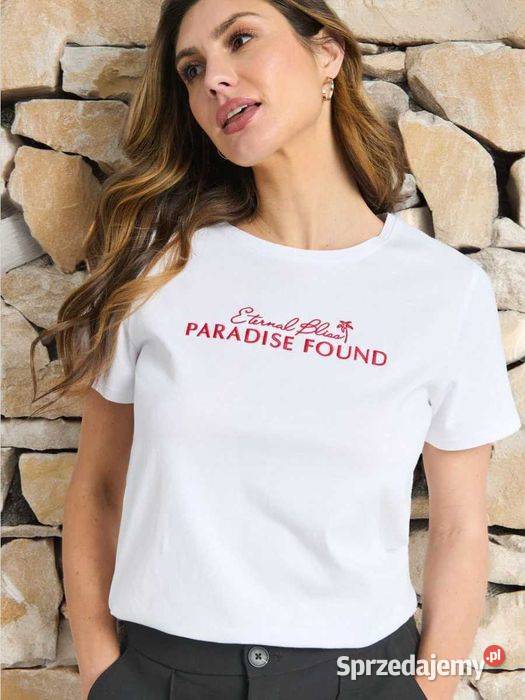 biały tshirt z czerwonym napisem Sinsay Olkusz sprzedam