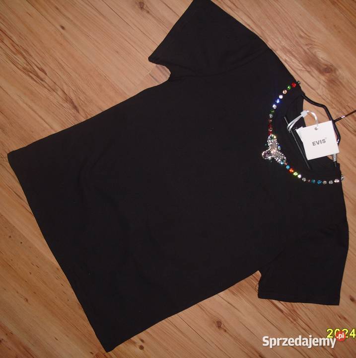 NOWY czarny tshirt EVIS biżuteryjna mucha Bluzki i koszule Rawicz