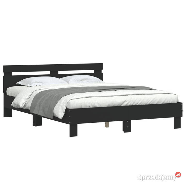 Rama łóżka z wezgłowiem i LED czarna 140x190 Łóżka