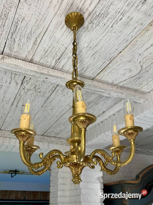 Francuski Żyrandol 27 mosiądz 6ram Antyk Lampy małopolskie Kraków