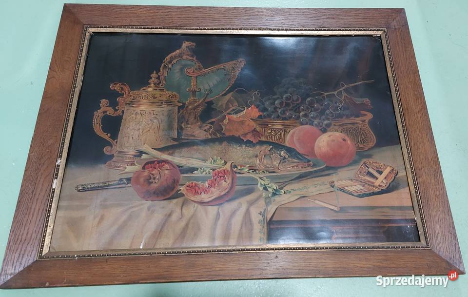 Obraz przedwojenny reprodukcja rama drewno gips Rokity